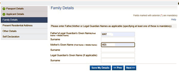 Fill Family Details