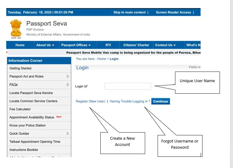 The login page
